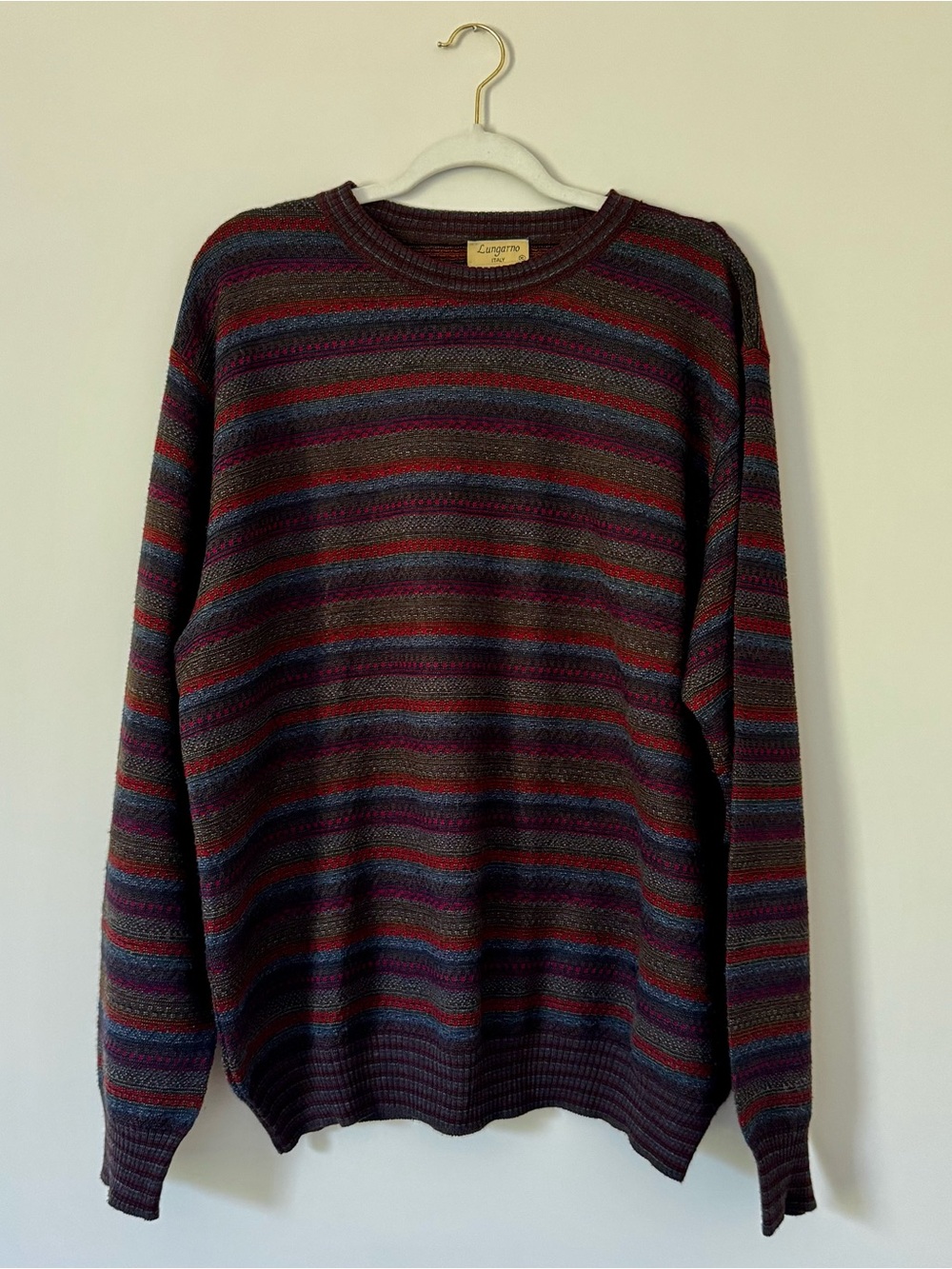 Vintage Lungarno Italian Wool Blend Striped Multicolor Textured Sweater – XL